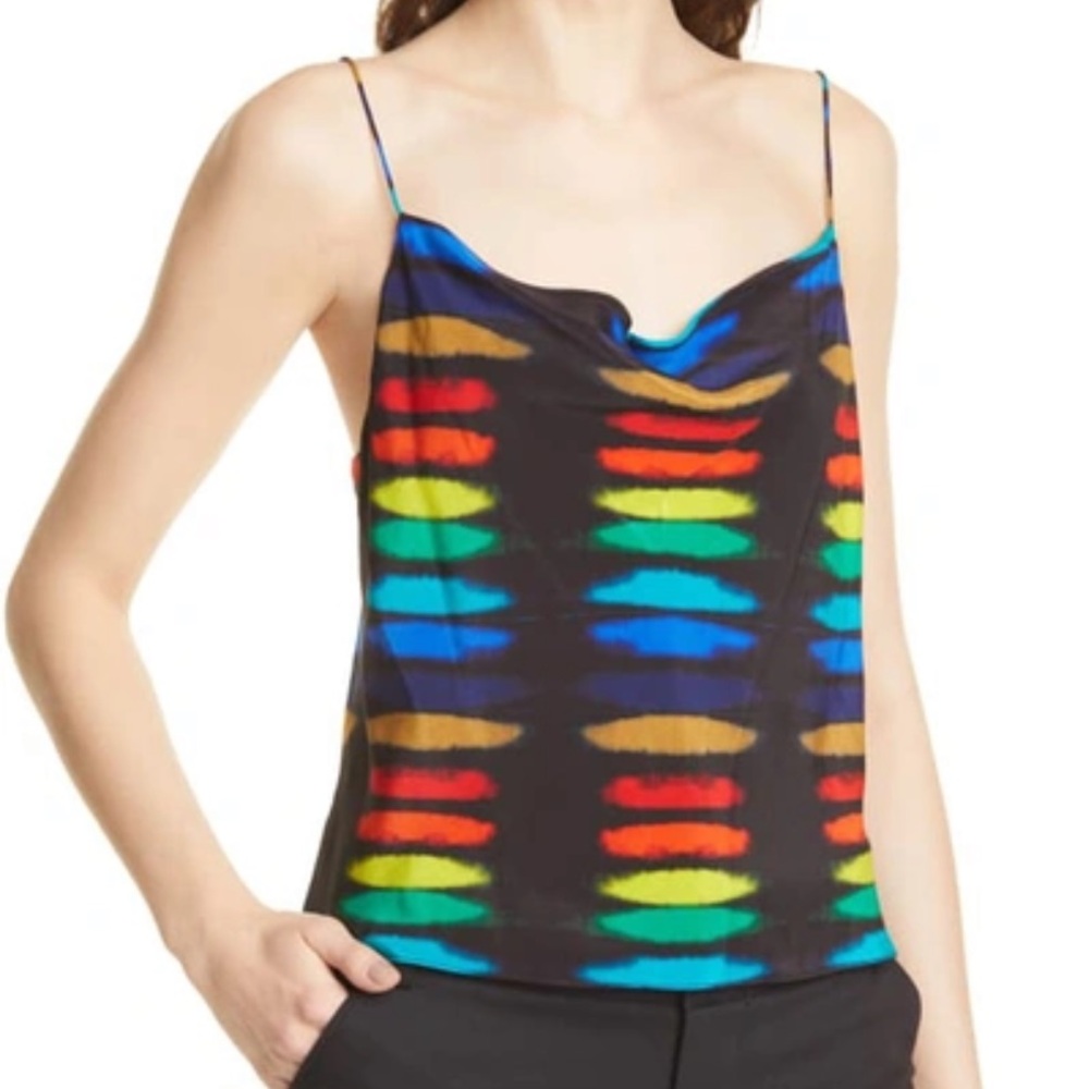 Alice + Olivia Harmon Silk Rainbow Stripe Tank Top Cowl Neck - Picture 9 of 16